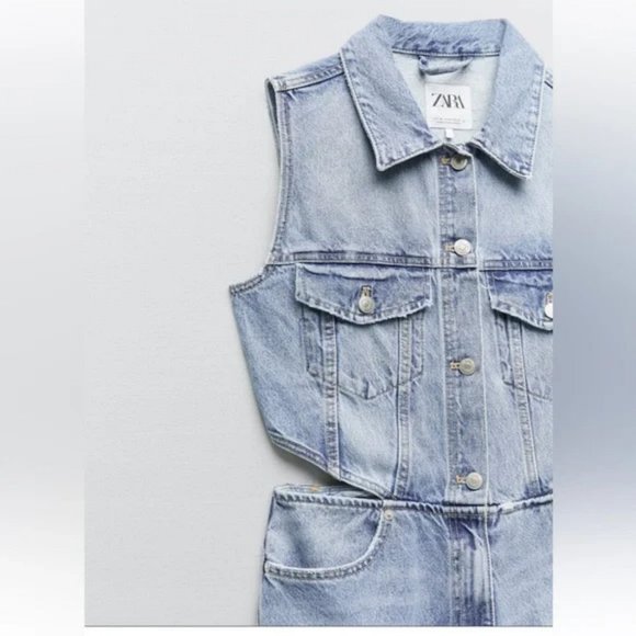 ZARA FULL LENGTH CUT OUT DENIM JUMPSUIT - Picture 5 of 7